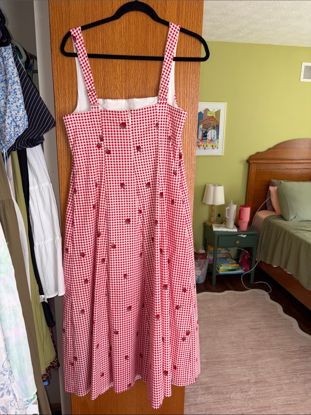 Abercrombie & Fitch Pink Gingham Maxi Dress with Strawberry Print - Picture 7 of 10